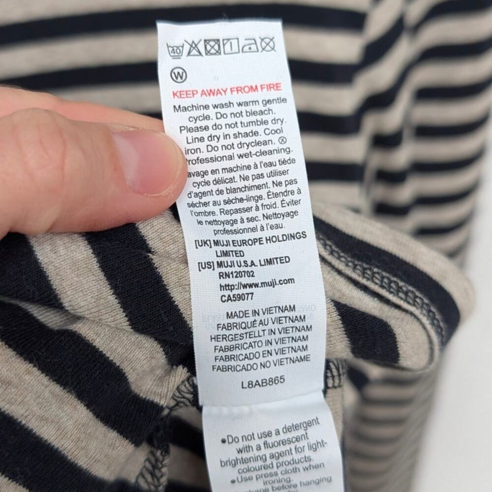 Muji Black/Cream Cotton Striped Turtleneck Long Sleeve Top, size S - Picture 8 of 8